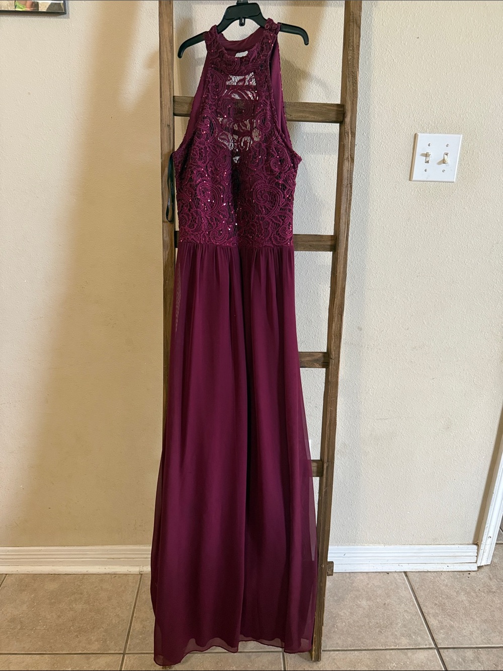 Speechless Burgundy Lace Halter Maxi Dress NWOT